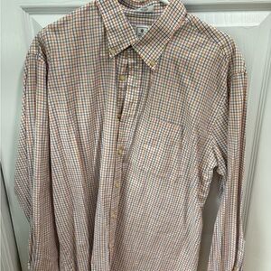 Peter Millar - Size Large - Orange Purple Green plaid button down. 100% cotton